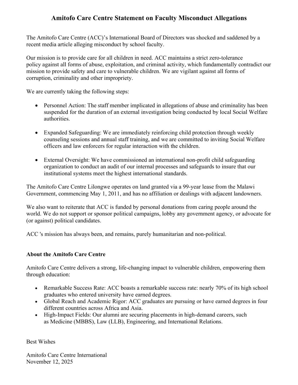 Statement_Amitofo Care Centre Statement on Faculty Misconduct Allegations